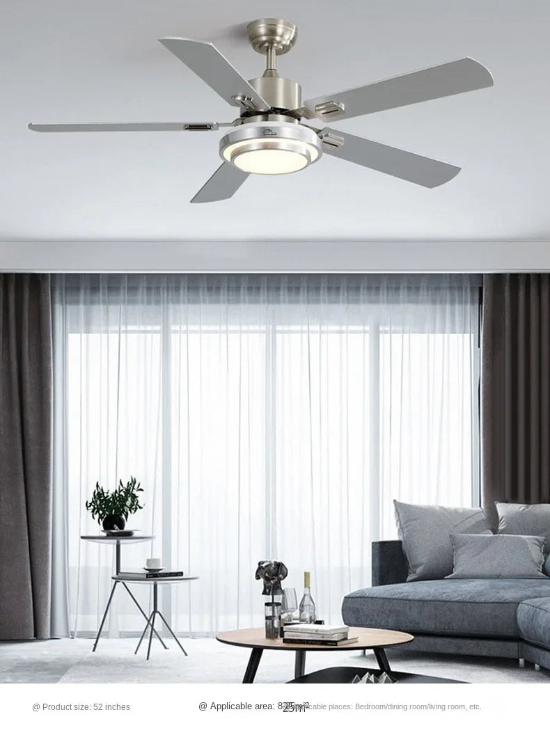 Modern Stainless Steel Ceiling Fan Lights with Lights Restaurant Fan Lights, Remote Dimming, Energy-saving Silent Pendant Lights