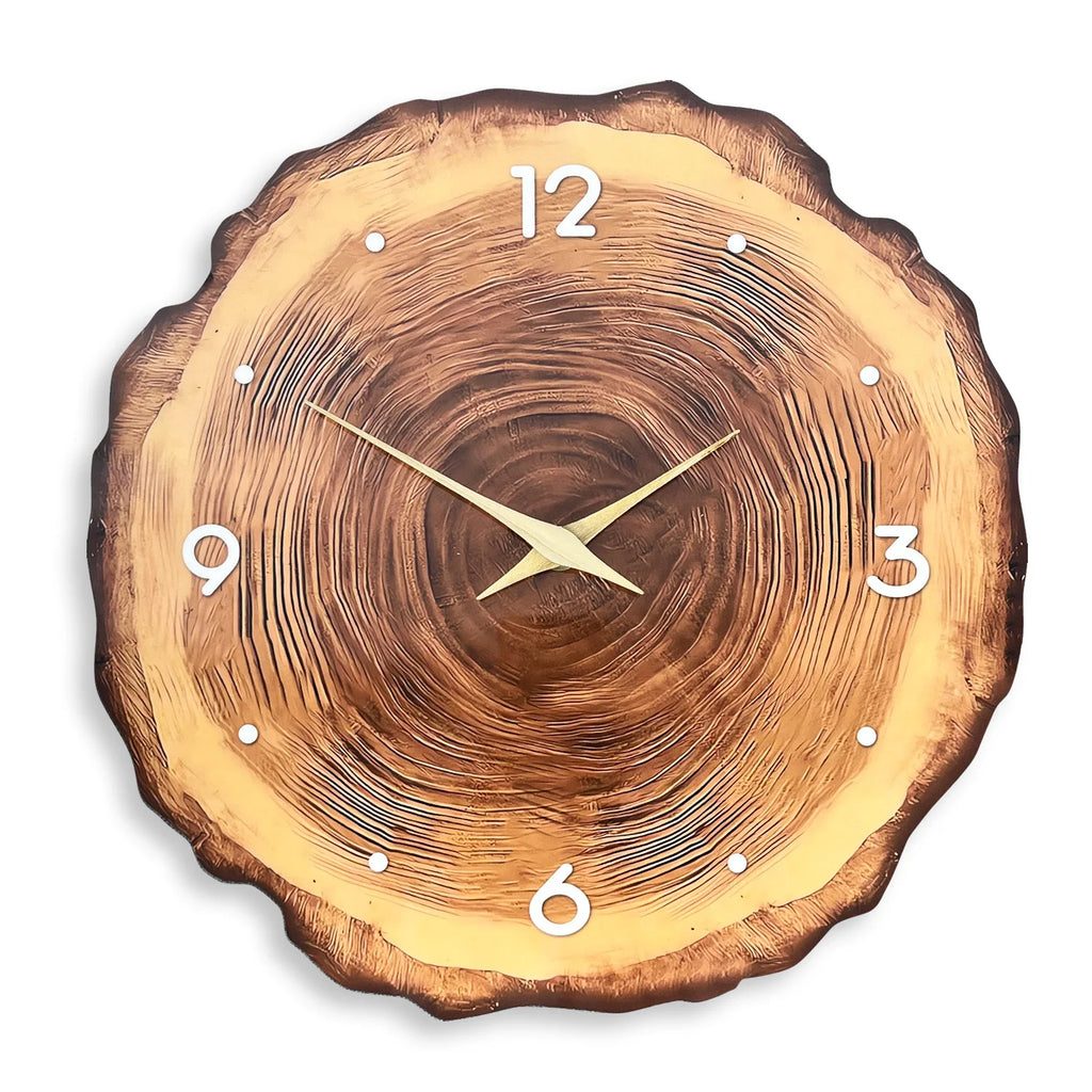1pc wooden ring veneer wall clock, flat wood cross section texture pattern solid wood pointer design wall clock, silent clock