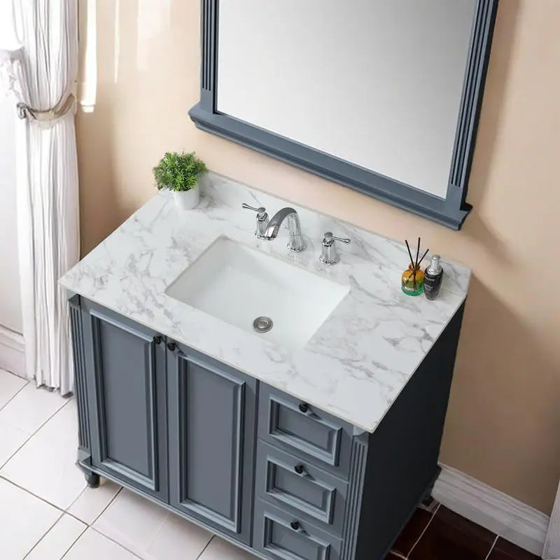 43"x22" Bathroom Vanity Top, Sintered Stone Carrara White Sink Top with Rectangular Undermount Ceramic Sink and Vanity