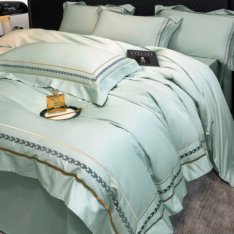 100% Egyptian Cotton Luxury Embroidery Hotel Style Bedding Set Queen King Size Duvet Cover Set Bed Sheet/Fitted Sheet Pillowcase