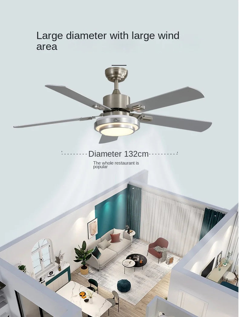 Modern Stainless Steel Ceiling Fan Lights with Lights Restaurant Fan Lights, Remote Dimming, Energy-saving Silent Pendant Lights