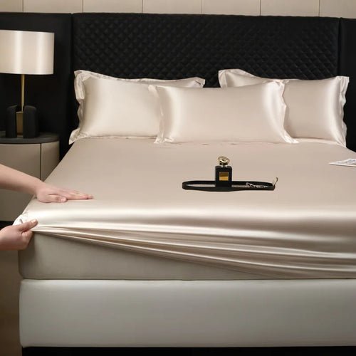 3 pcs High End 100% Mulberry Silk Bed Sheet Set with Pillowcase Luxury Solid Color Silk Fitted Sheet Soft Smooth Satin Bed Linen