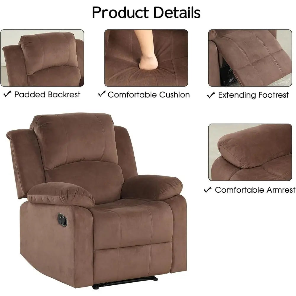 Light Brown Heavy-Duty Recliner Chair with Safety Mechanism for Living Room or Bedroom
