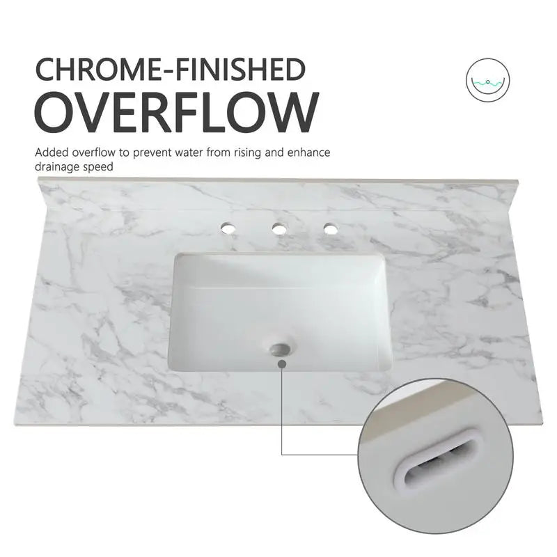 43"x22" Bathroom Vanity Top, Sintered Stone Carrara White Sink Top with Rectangular Undermount Ceramic Sink and Vanity