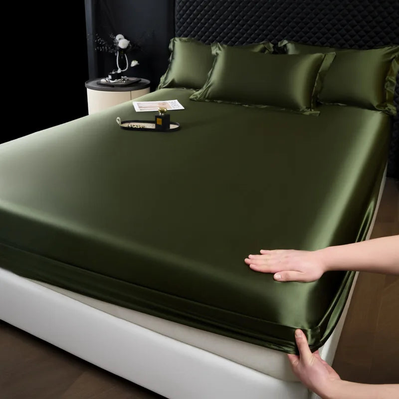 3 pcs High End 100% Mulberry Silk Bed Sheet Set with Pillowcase Luxury Solid Color Silk Fitted Sheet Soft Smooth Satin Bed Linen