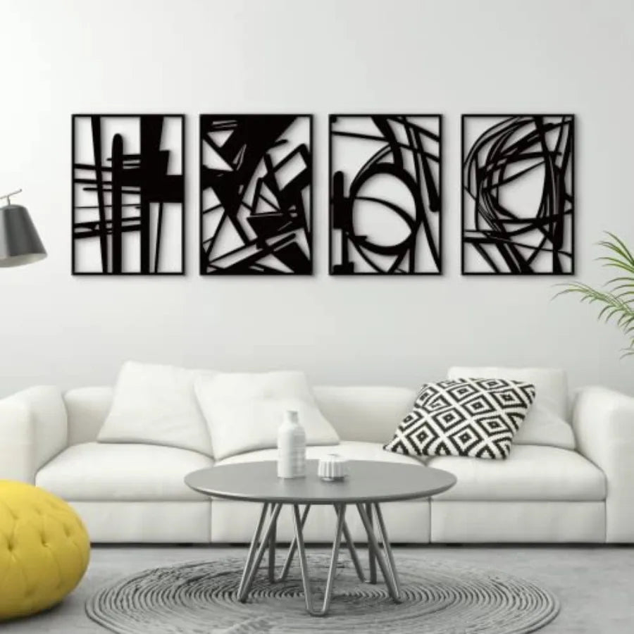 Gtivity 4 Pack Black Abstract Metal Wall Art malist Décor Single Line Art Wall Décor 3D Textured Metal Wall Sculptures for Livi