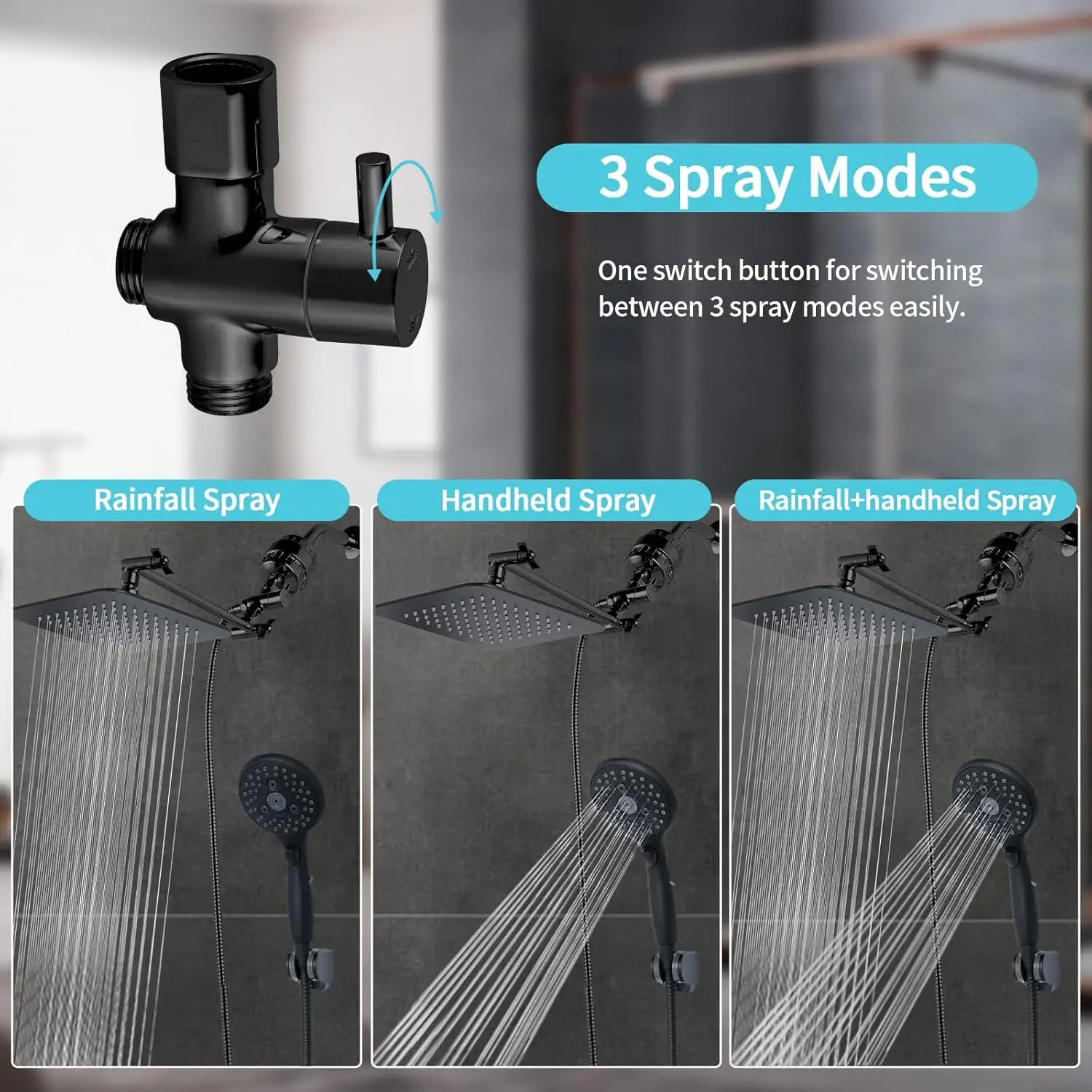 8'' Dual Filter Shower Head with Handheld, 6 Spray Settings High Pressure Rainfall Combo, Adjustable Arm & Hose