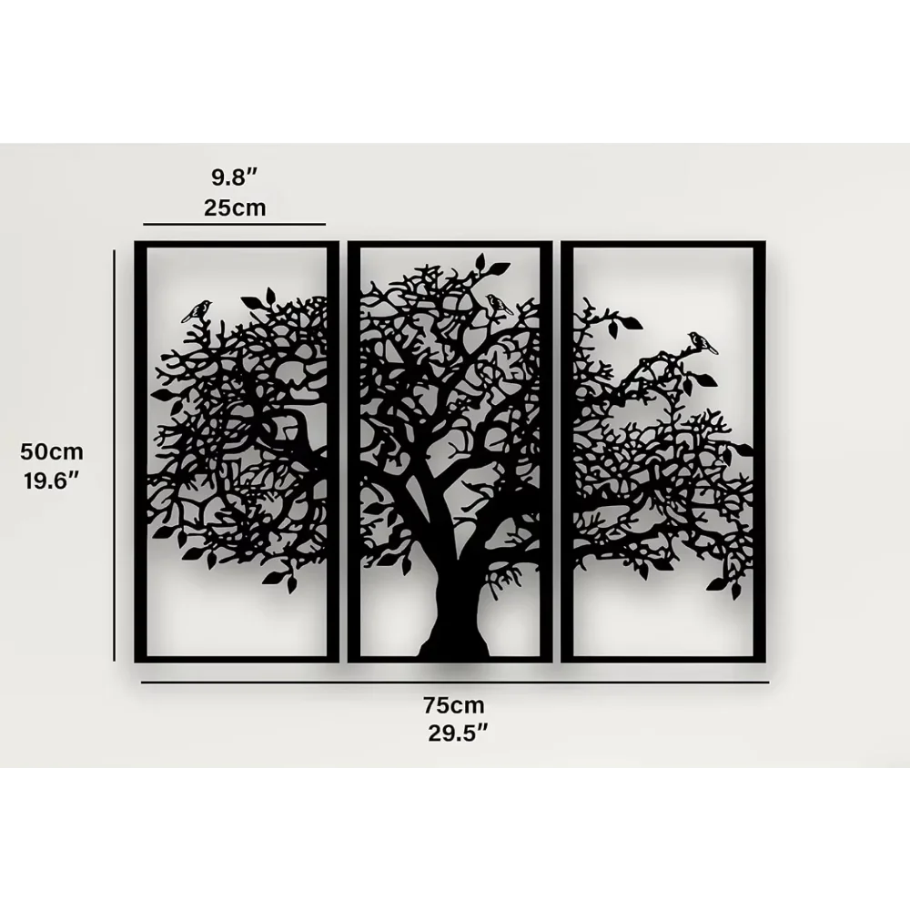 3Pcs Family Tree Metal Wall Decor – Tree of Life Iron Art. Modern 3D Wall Art for Home, Bedroom, and Living Room Decoration.