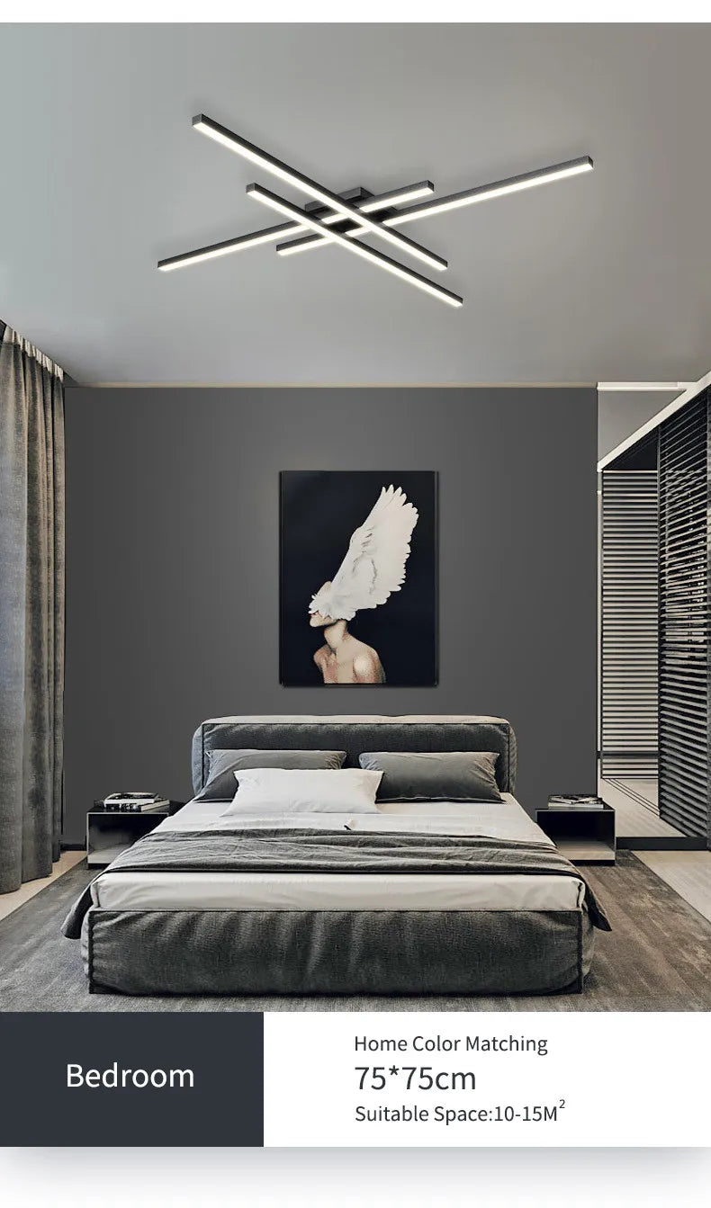 Black chandelier square bedroom lamps living room lamp led ceiling lamp Nordic minimalist creative led ceiling lamp strip lights