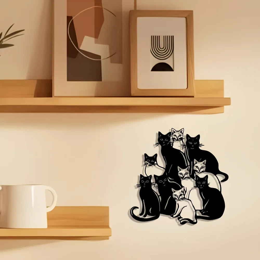 1pc Elegant Group Cat Metal Wall Art - Halloween & Christmas Abstract Design, Iron Craft for Home, Office Perfect for Room Decor