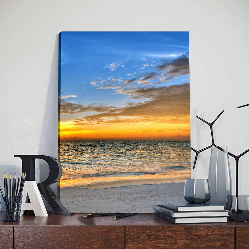 3pcs Framed Seaside Scenery Wall Art Canvas Painting Nordic Beach Sunset Print Poster Modern Living Room Home Decor Mural