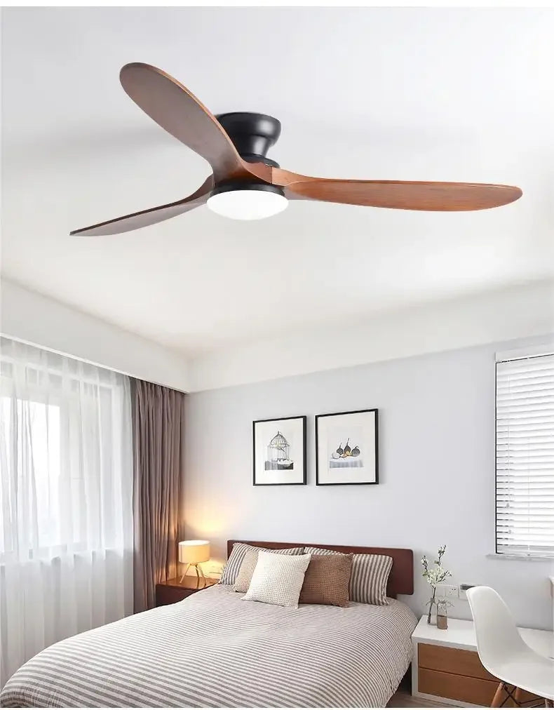 42/52inch Low Floor Ceiling Fan Light Remote Control Led Llights Indoor Restaurant Solid wood fan leaves With Fan Chandelier