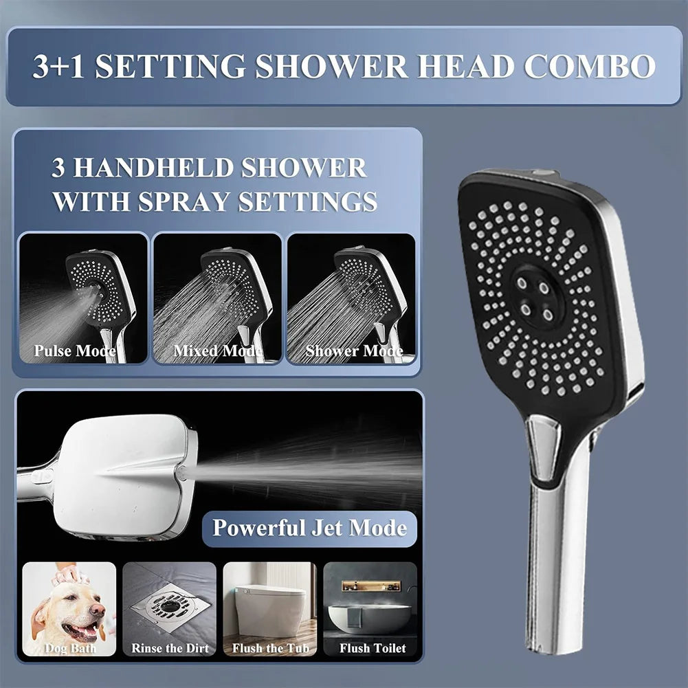 12 Inch Rain/Rainfall Shower Heads 3+1 Settings Top Spray Wall-Mount Shower Set with Extension Arm Handheld Top Spray Showerhead