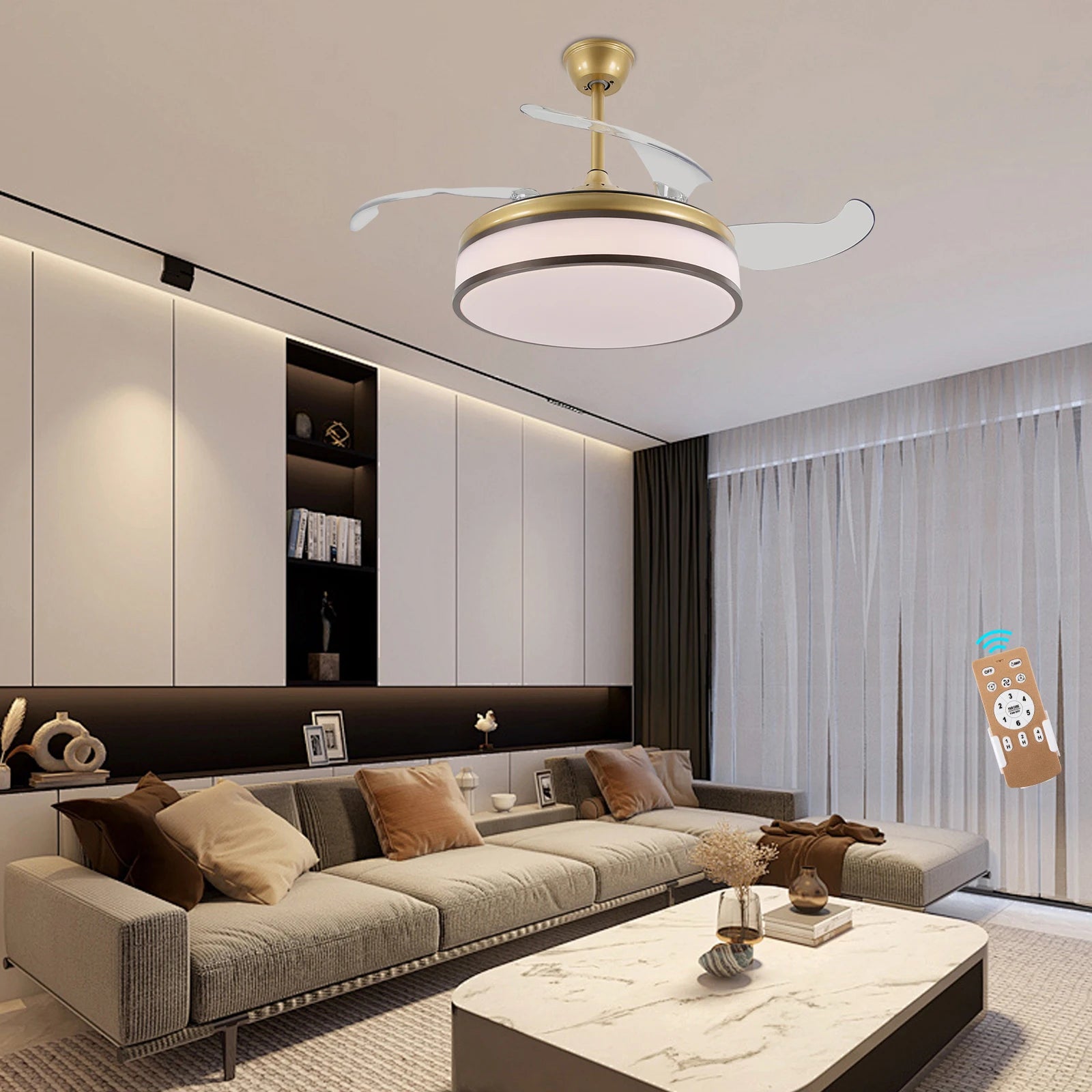 42 Inch Fan Pendant Light，ceiling Fan Light, Ceiling Fan Light with Remote Control, Ceiling Fan Lamp for Bedroom Kitchen