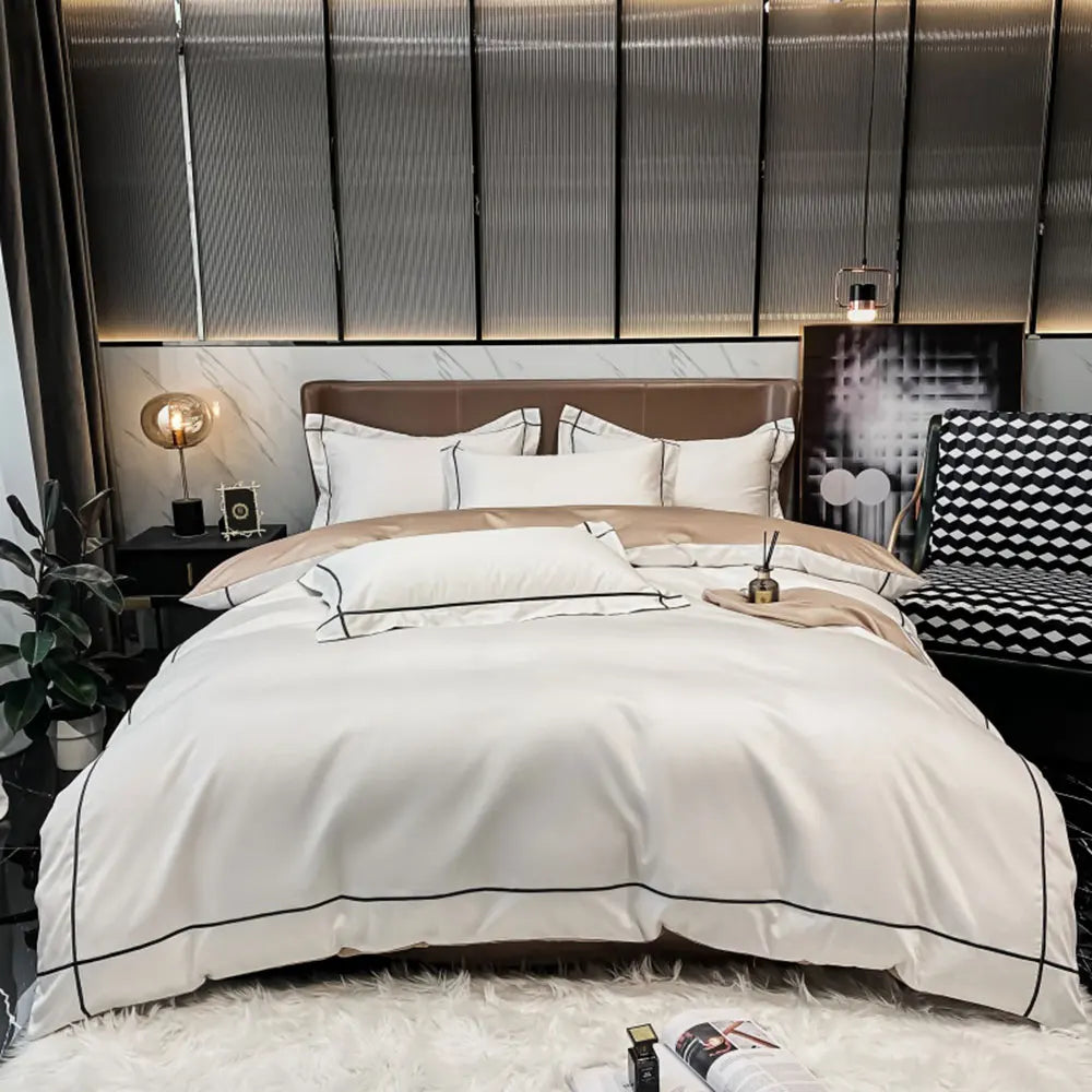 Svetanya Embroidery 100% Egyptian Cotton Silky Bedlinens Bedding Set Sheet Queen King Size Underwear Solid