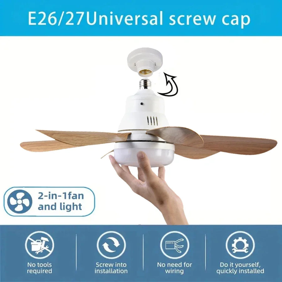 Socket Wood Grain Fan Light with Remote Control,Suitable for Living Room, Study, Household Use Ceiling Fan Light 6 Blades