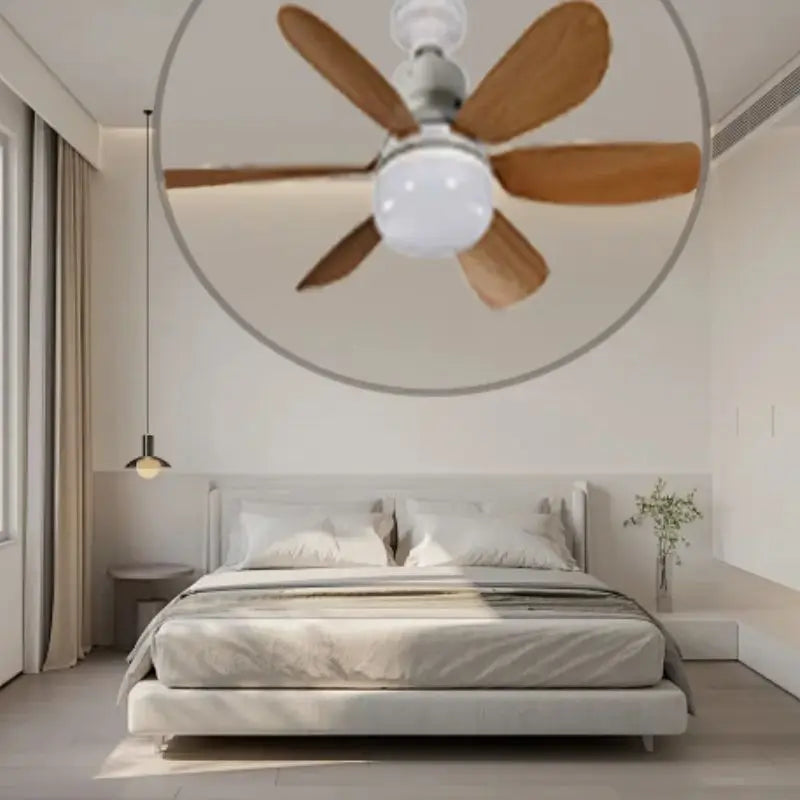 Socket Wood Grain Fan Light with Remote Control,Suitable for Living Room, Study, Household Use Ceiling Fan Light 6 Blades