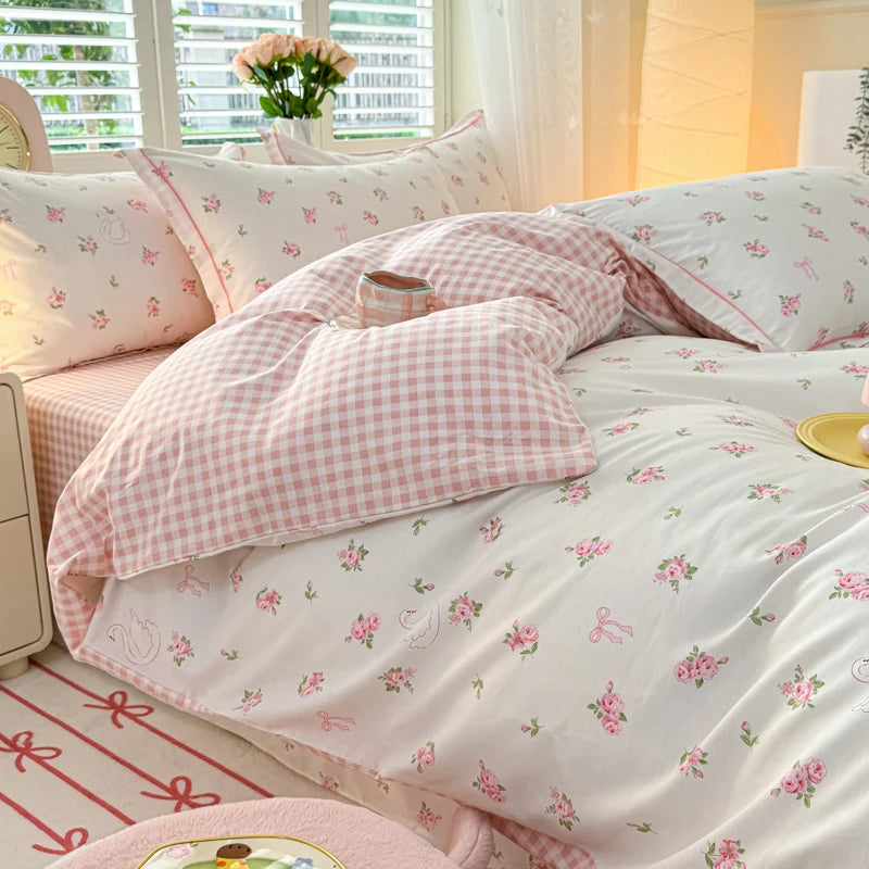 100% Cotton Lavender Print Duvet Cover Set 3-Piece (1 Duvet + 2 Pillowcases) - Breathable & Fade-Resistant, Bedding Set