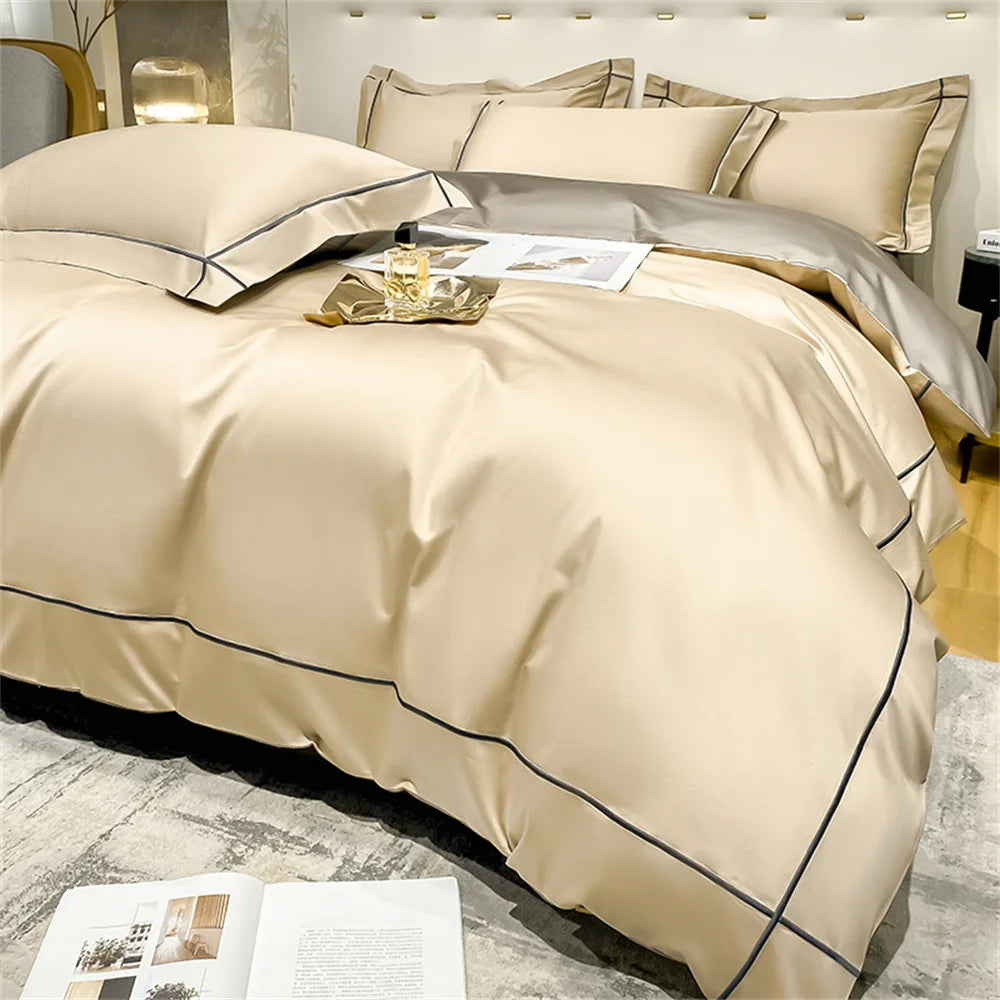 Svetanya Embroidery 100% Egyptian Cotton Silky Bedlinens Bedding Set Sheet Queen King Size Underwear Solid