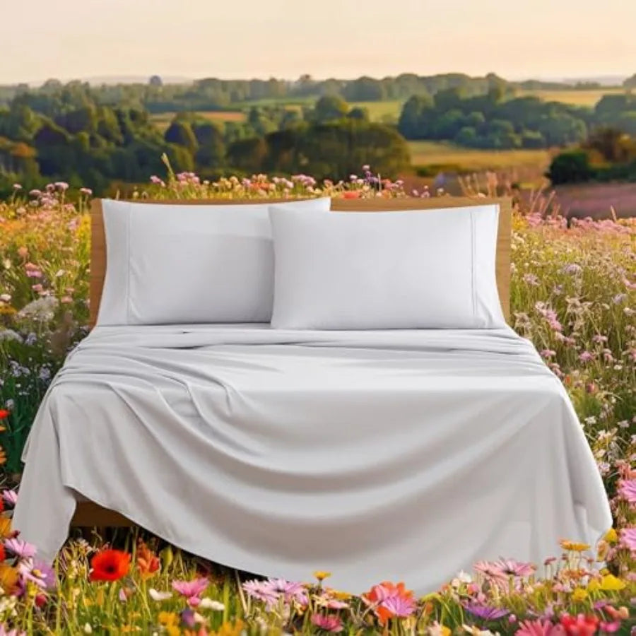 Hedi  Sheet Set 4-Piece ury CoolinSheets Deep Poetremium Beddinwi 2 Pillow Shams Hypoallergenic hine Washable Soft Lightweight