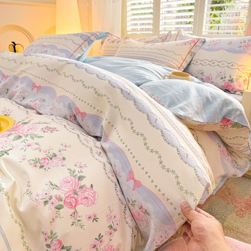 100% Cotton Lavender Print Duvet Cover Set 3-Piece (1 Duvet + 2 Pillowcases) - Breathable & Fade-Resistant, Bedding Set