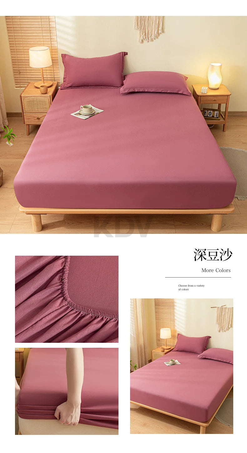 Solid Color Brushed Fitted Bed Sheet Set with 2 Pillowcases Soft Comfortable Non Slip Mattress Protector Cover for Single Double