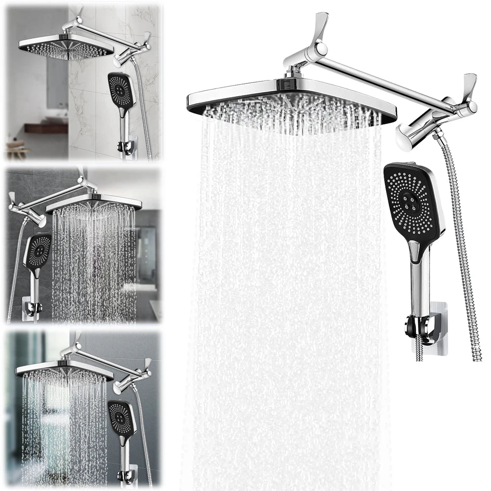 12 Inch Rain/Rainfall Shower Heads 3+1 Settings Top Spray Wall-Mount Shower Set with Extension Arm Handheld Top Spray Showerhead