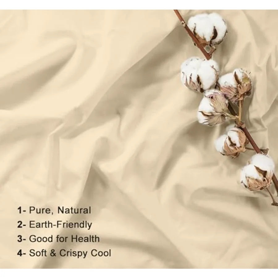 00% Cotton Sheets  Size Percale BeddinCoolinand Breaable  wi a Crisp Soft and Comforble Feel 6" Deep Poet 4-Piece Set Beige