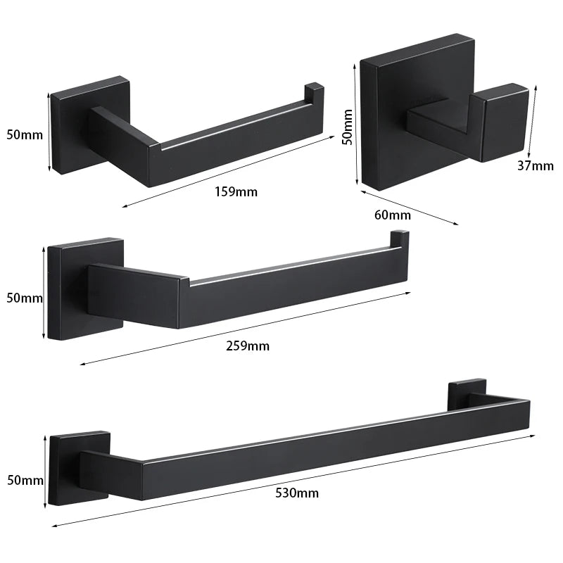 Brushed Gold Hardware Set Bathroom Shelf Towel Bar Rack Robe Hook Toilet Paper Roll Holder Black Bathroom Accessories Kit 4 Pcs