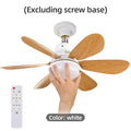 Socket Wood Grain Fan Light with Remote Control,Suitable for Living Room, Study, Household Use Ceiling Fan Light 6 Blades