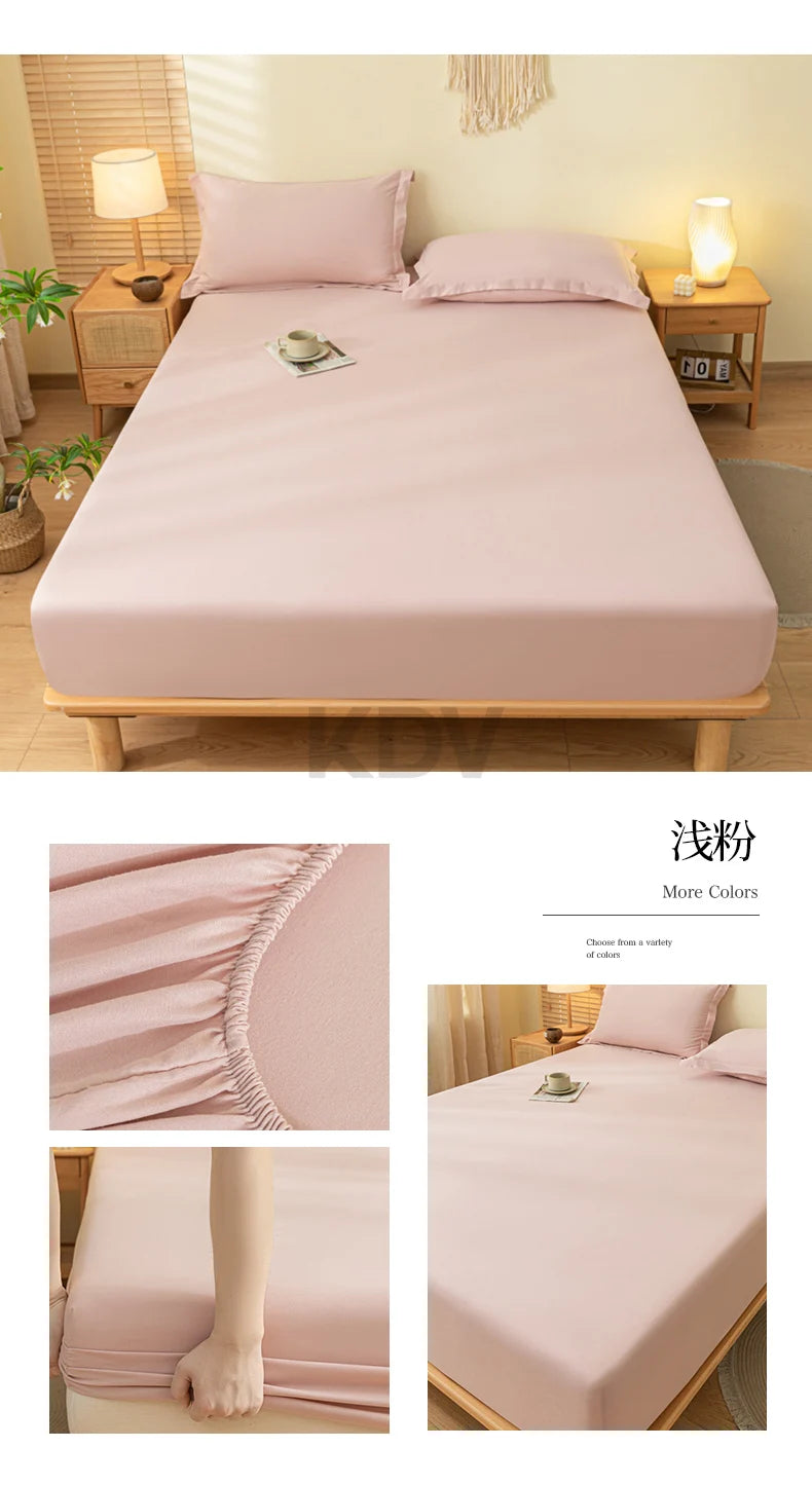 Solid Color Brushed Fitted Bed Sheet Set with 2 Pillowcases Soft Comfortable Non Slip Mattress Protector Cover for Single Double
