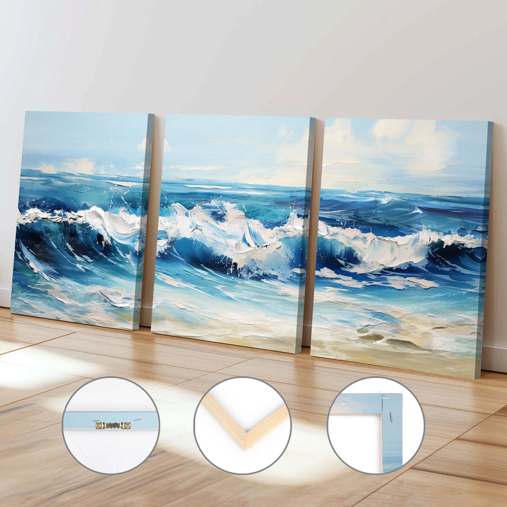 Scandinavian Blue Ocean Art Wall Simple Abstract Ocean Waves Landscape With Frame Canvas Painting Print Home  Aesthetic Decor