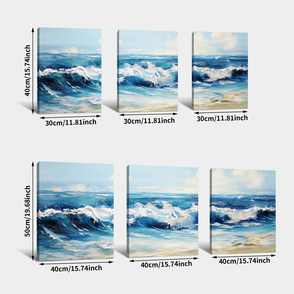 Scandinavian Blue Ocean Art Wall Simple Abstract Ocean Waves Landscape With Frame Canvas Painting Print Home  Aesthetic Decor