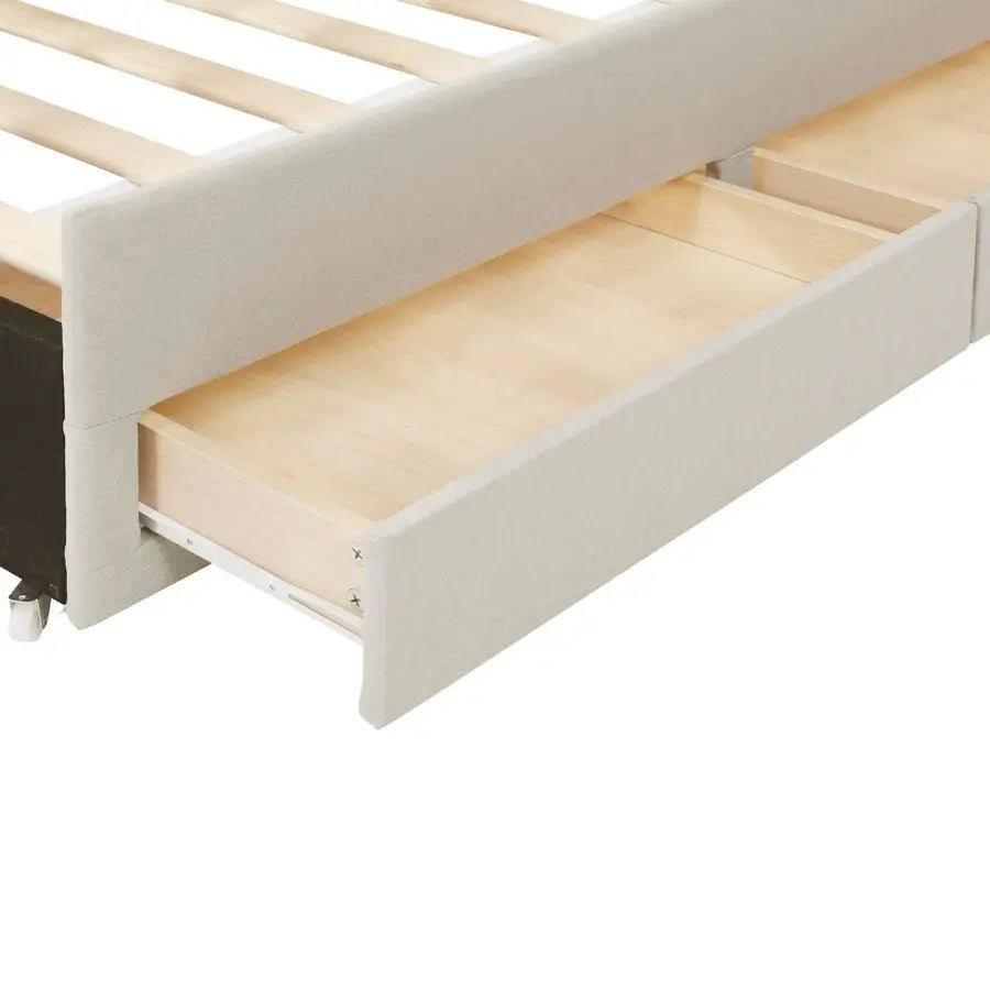 Harper Bright Designs Full Size Bed with PullOut Trundle and 3 Storage Drawers Underneath, Linen Upholstered Full Platform Bed