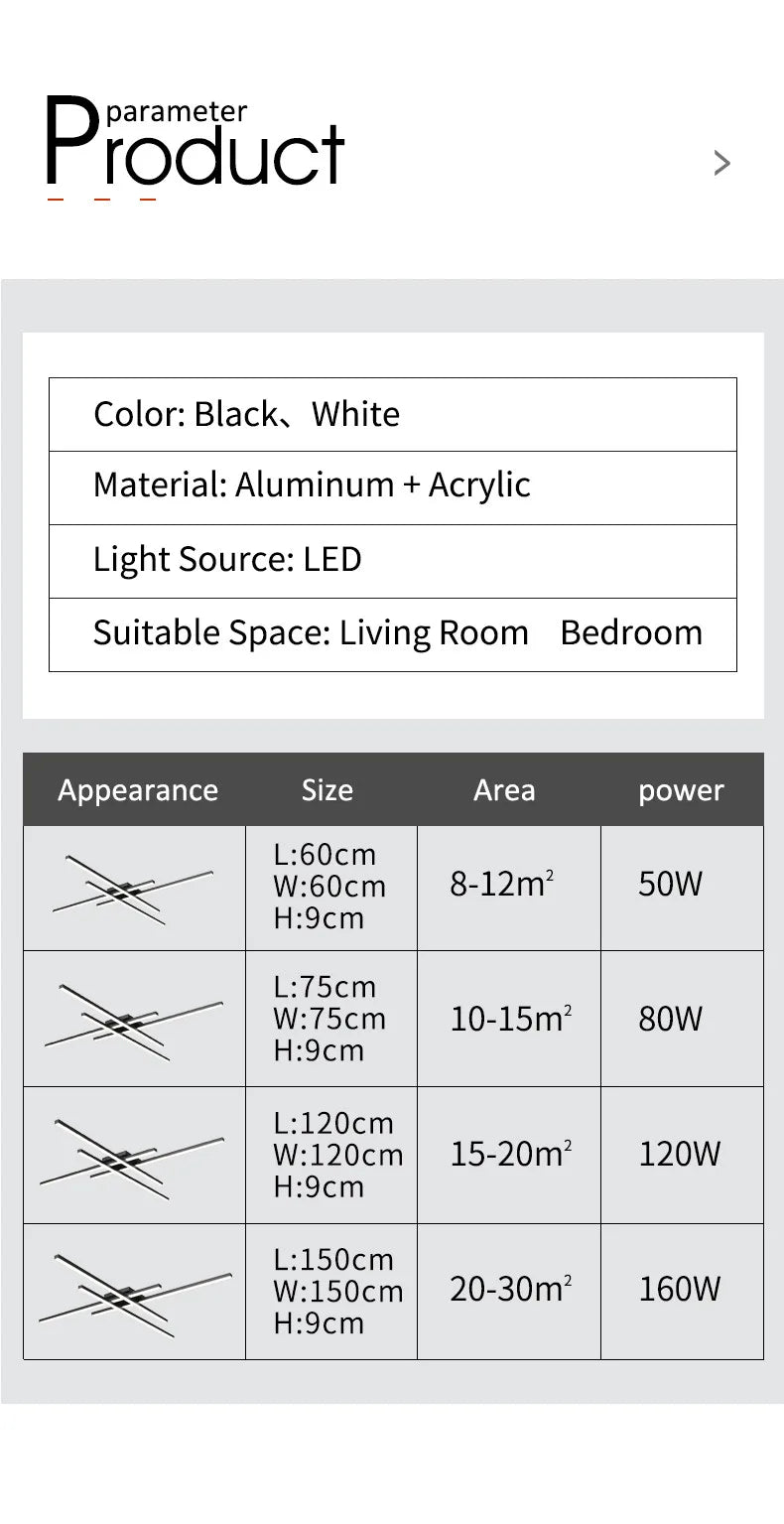 Black chandelier square bedroom lamps living room lamp led ceiling lamp Nordic minimalist creative led ceiling lamp strip lights