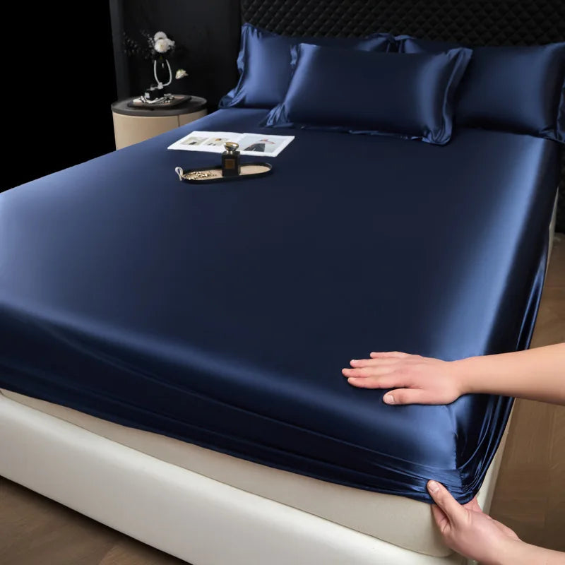3 pcs High End 100% Mulberry Silk Bed Sheet Set with Pillowcase Luxury Solid Color Silk Fitted Sheet Soft Smooth Satin Bed Linen