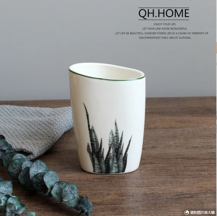 Green Nordic Ceramic Bathroom Set - Soap Dispenser, Toothbrush Holder, Tumbler & Soap Dish for Stylish Bathroom Organization