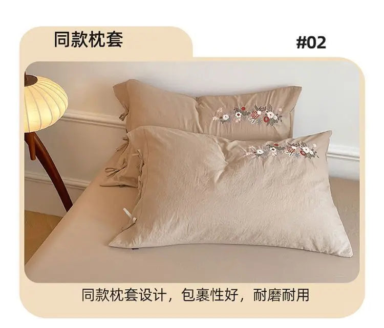 New Chinese embroidery washed cotton soft quilt cover bed sheet four-piece set