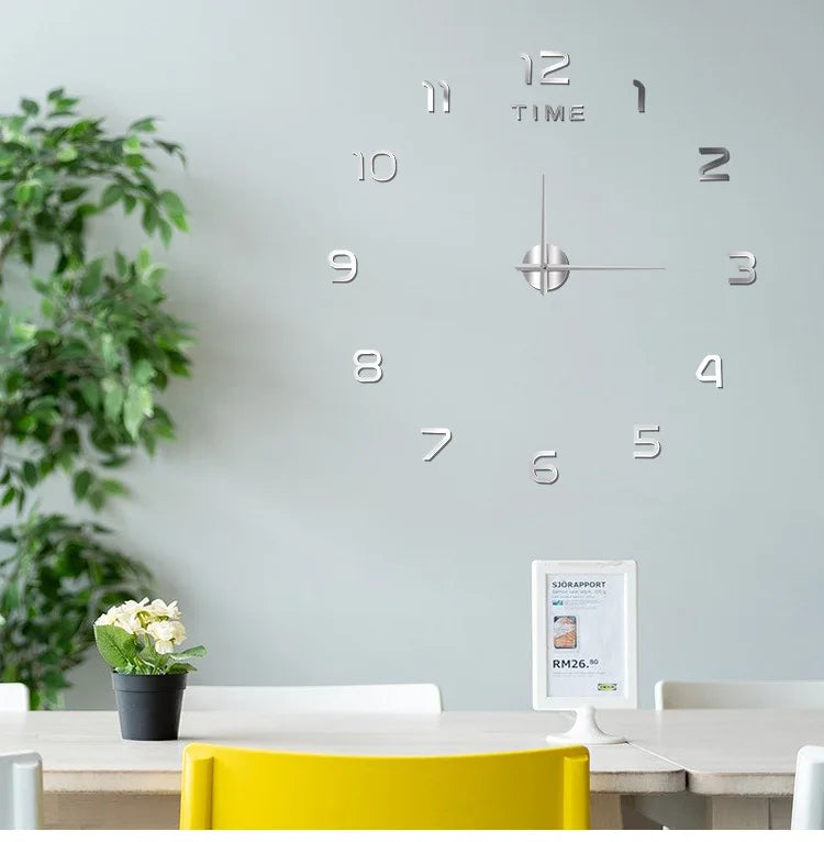 Large 3D DIY Wall Clock Giant Acrylic Mirror Clocks Frameless Big Horloge Home Decoration for Living Room Bedroom Wall Decor