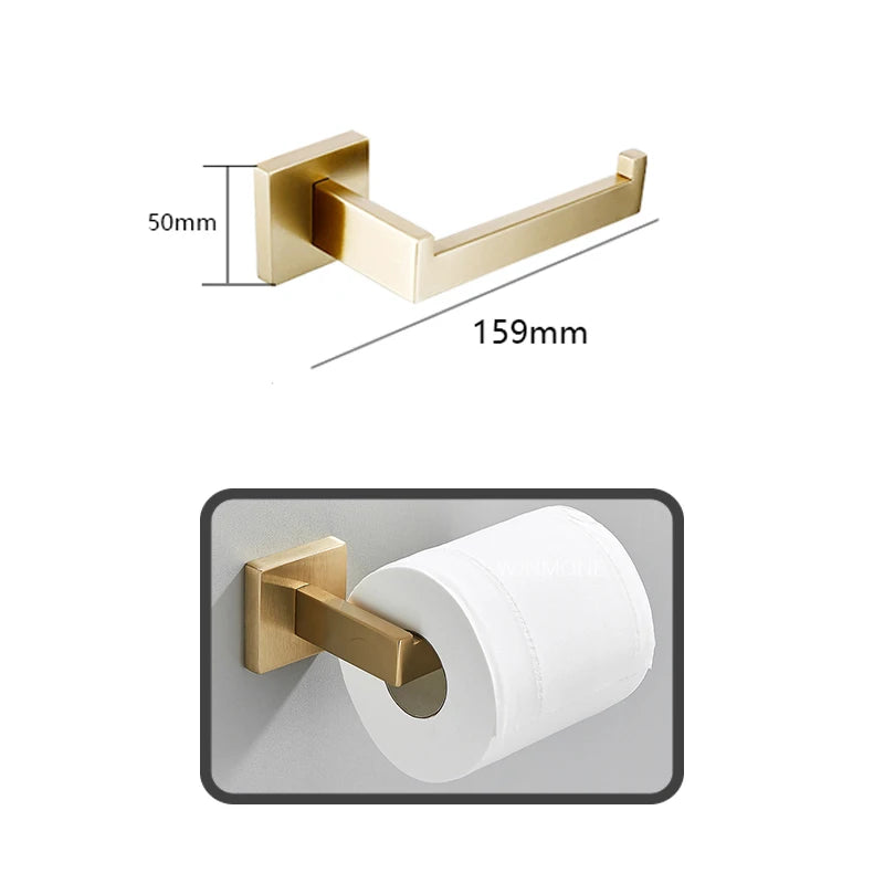 Brushed Gold Hardware Set Bathroom Shelf Towel Bar Rack Robe Hook Toilet Paper Roll Holder Black Bathroom Accessories Kit 4 Pcs