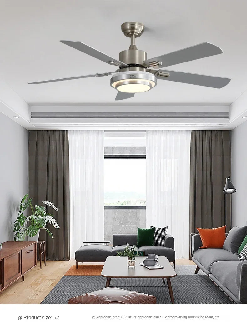 Modern Stainless Steel Ceiling Fan Lights with Lights Restaurant Fan Lights, Remote Dimming, Energy-saving Silent Pendant Lights