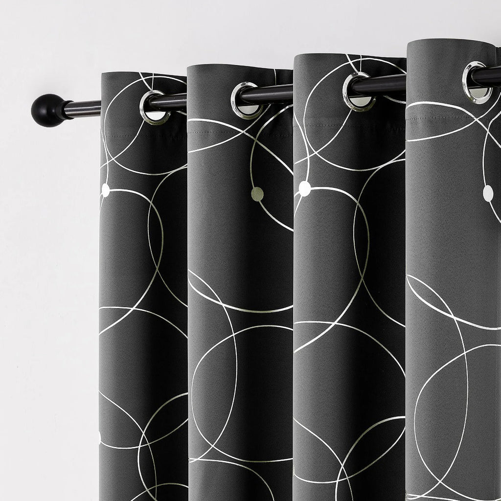 4PCSBlackout Curtains Grommet Thermal Insulated Room Darkening  With Circle And Dots Foil Printed For Bedroom