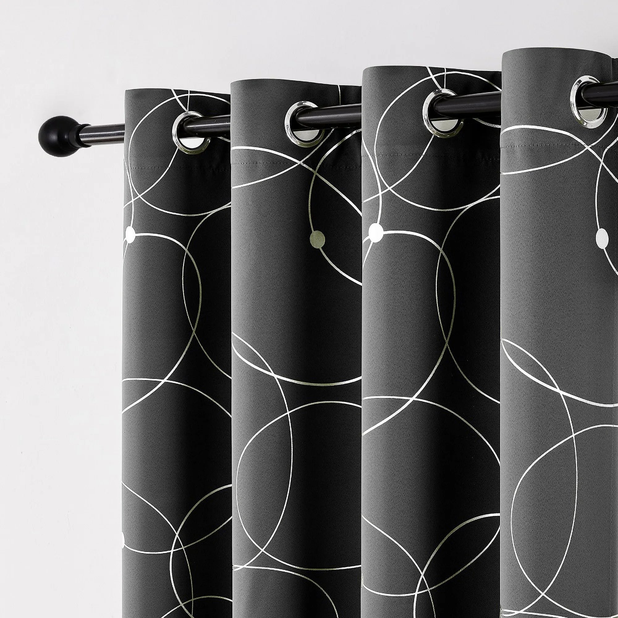 4PCSBlackout Curtains Grommet Thermal Insulated Room Darkening  With Circle And Dots Foil Printed For Bedroom