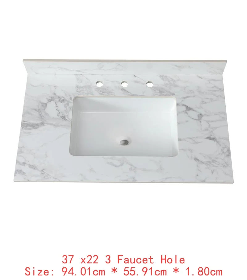 43"x22" Bathroom Vanity Top, Sintered Stone Carrara White Sink Top with Rectangular Undermount Ceramic Sink and Vanity