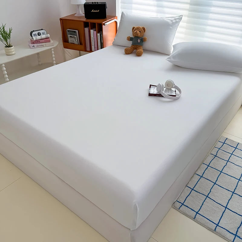Solid  Colour Washed Fitted Sheet with Elastic Bands Non Slip Adjustable Mattress Cover for Single Double King Queen Bed