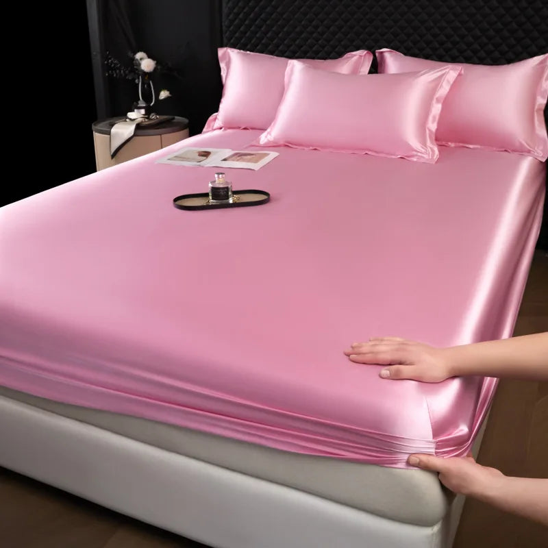 3 pcs High End 100% Mulberry Silk Bed Sheet Set with Pillowcase Luxury Solid Color Silk Fitted Sheet Soft Smooth Satin Bed Linen