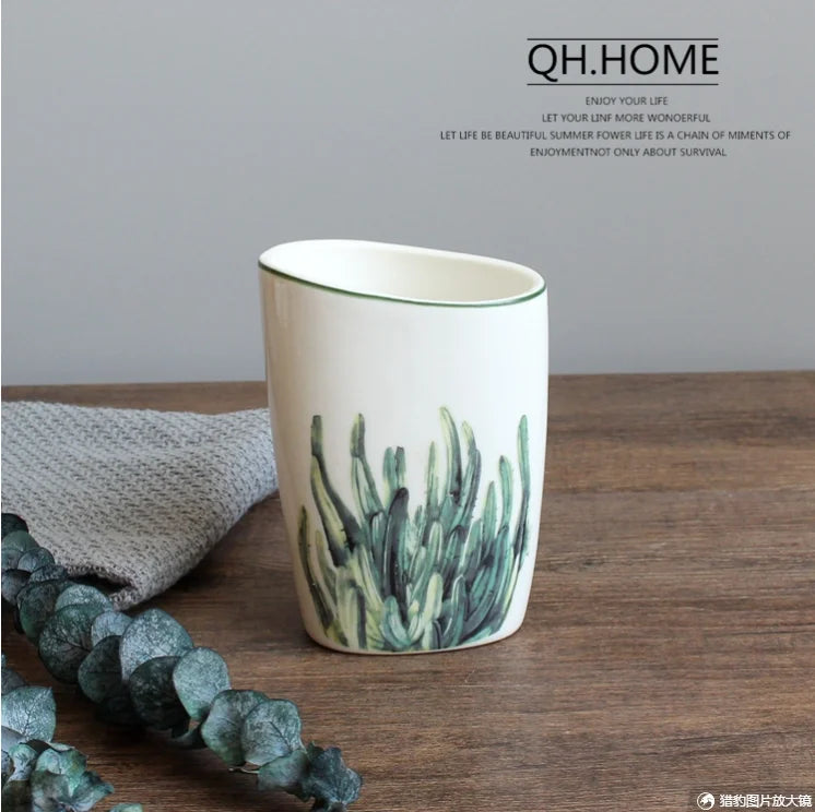 Green Nordic Ceramic Bathroom Set - Soap Dispenser, Toothbrush Holder, Tumbler & Soap Dish for Stylish Bathroom Organization