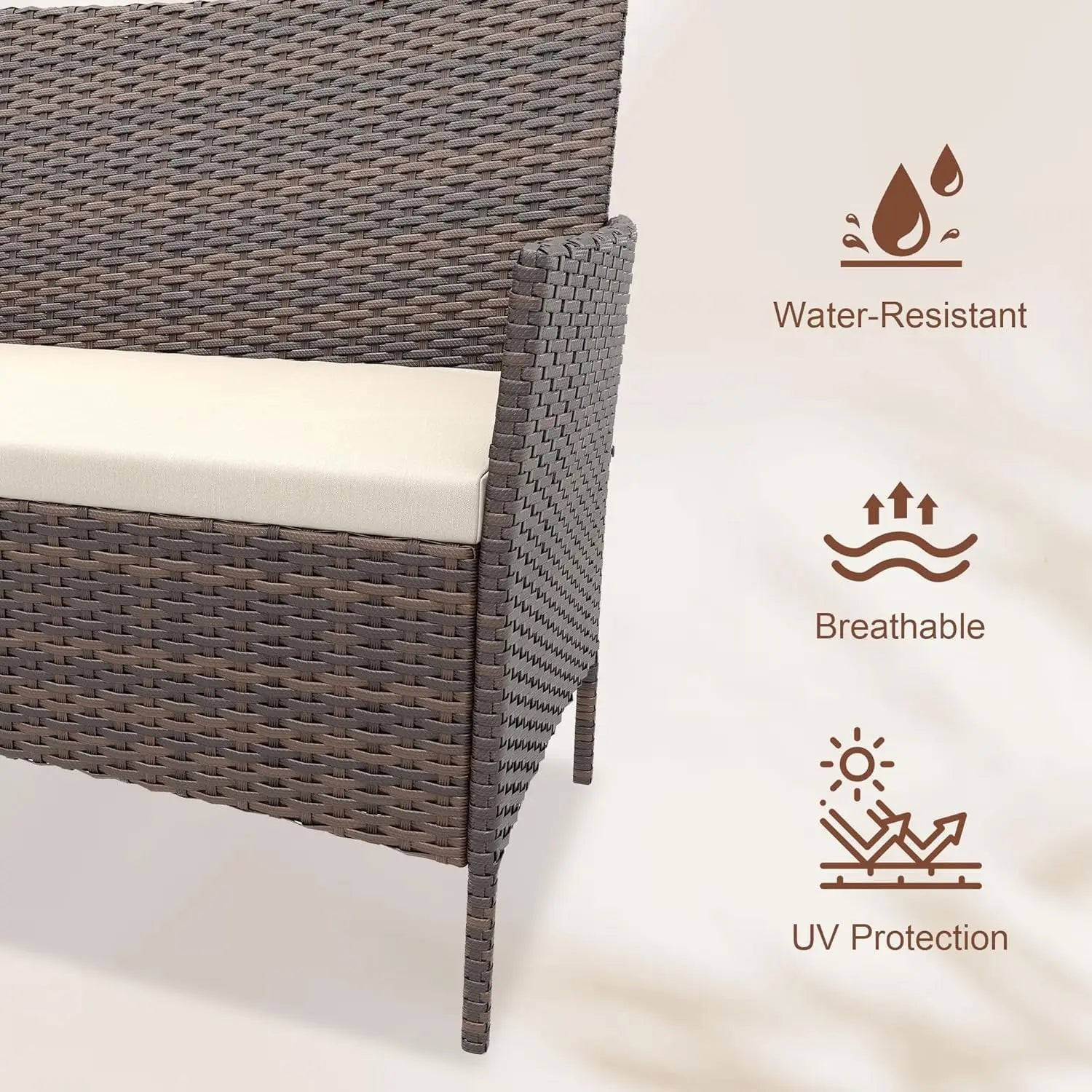4pcs Patio Furniture Set, 1 Glass Coffee Table And 3 Cushioned Chairs, Outdoor Furniture For Garden Balcony Backyard Poolside