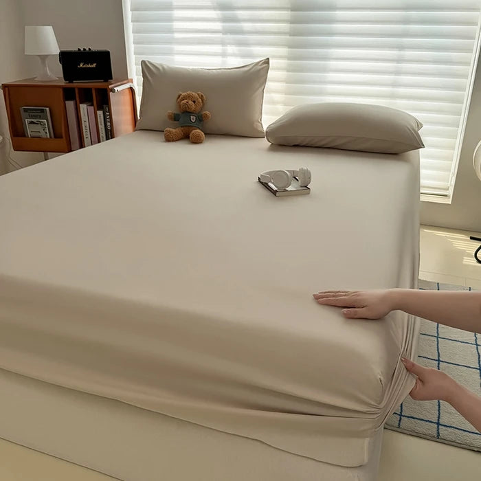 Solid  Colour Washed Fitted Sheet with Elastic Bands Non Slip Adjustable Mattress Cover for Single Double King Queen Bed