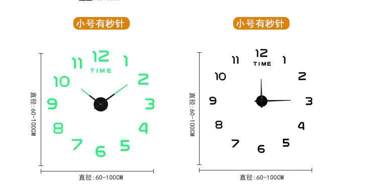 Large 3D DIY Wall Clock Giant Acrylic Mirror Clocks Frameless Big Horloge Home Decoration for Living Room Bedroom Wall Decor